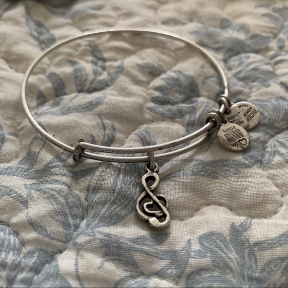 Silver Alex and Ani Treble Clef Bangle Bracelet - Picture 2 of 3